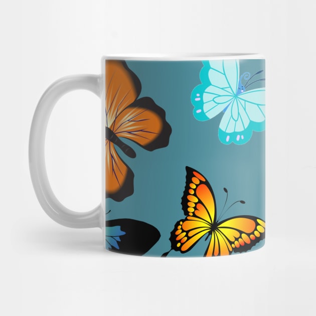 Colorful Butterflies blue background by Ekkoha